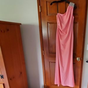 David Meister One Shoulder Pink Gown Dress